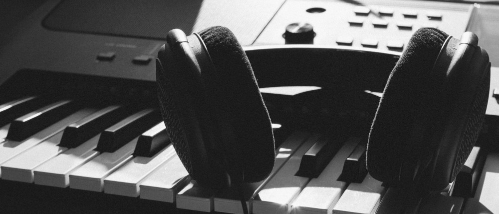 Headphones and Piano Keyboard Headphones and Piano Keyboard